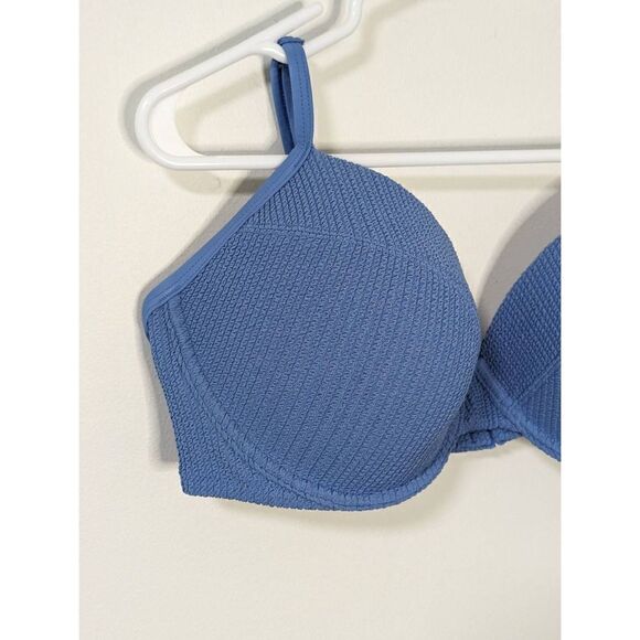 Victoria's Secret Pink Blue Ribbed Padded Push Up Swim Top - Size XXL - Picture 2 of 7